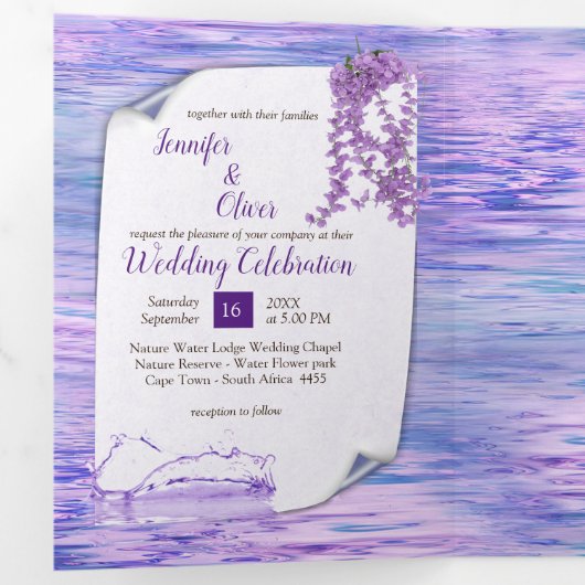 Zeer peri-blauw-violetwaterreflecties Tri-Fold H Drieluik Wenskaart (Binnenzijde eerst)