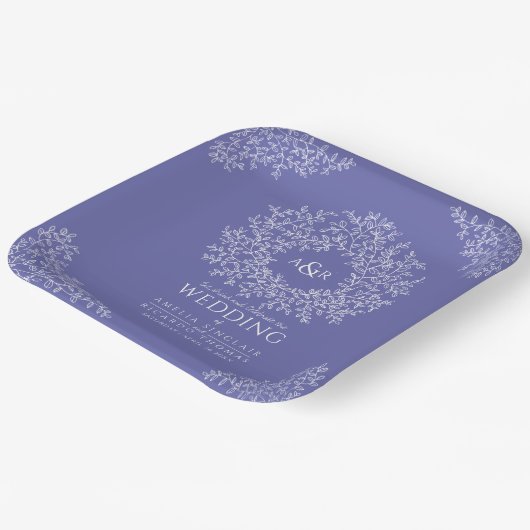 Zeer Peri Blauwe Cirkelblad voor de kunstmonogram  Papieren Bordje (Gebogen)