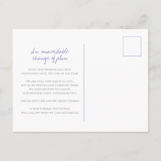 Zeer Peri getekende bladmonogram bruiloft afgelast Aankondigingskaart (Achterkant)