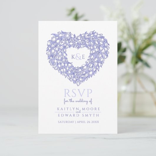 Zeer Peri monogram Tulpbloem RSVP bruiloft Kaartje (Staand voorkant)