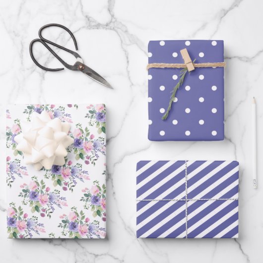 Zeer Peri Paarse roze Floral bruiloft Inpakpapier Vel (Voorkant)