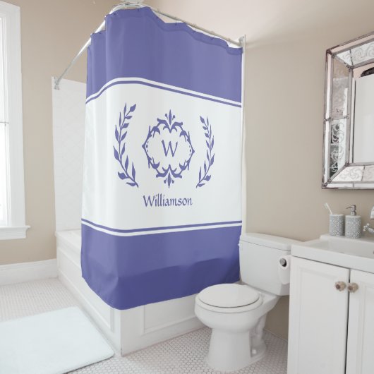 Zeer Peri Periwinkle Blue Monogramed Name Initiaal Douchegordijn (In situ)