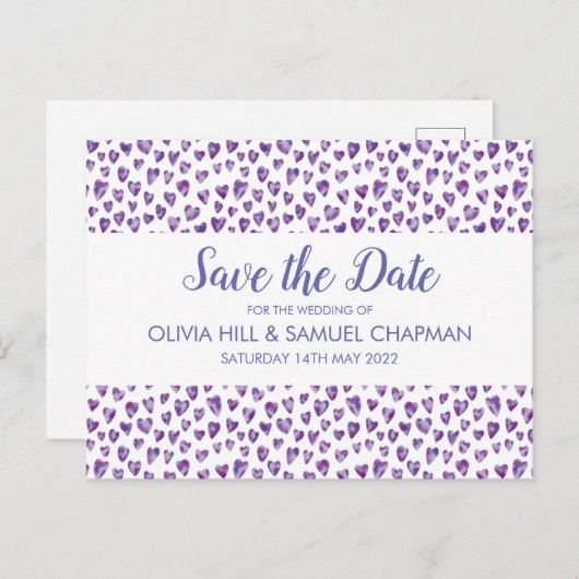 Zeer Peri Waterverf hart Sla de datumkaart op Aankondigingskaart (Voorkant / Achterkant)