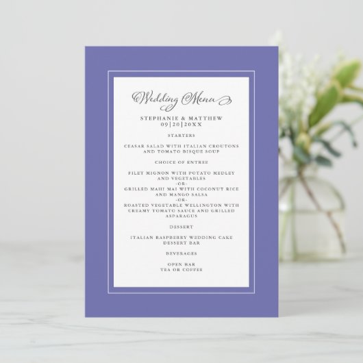 Zeer peri & White Wedding Modern Chic Elegant Menu (Staand voorkant)