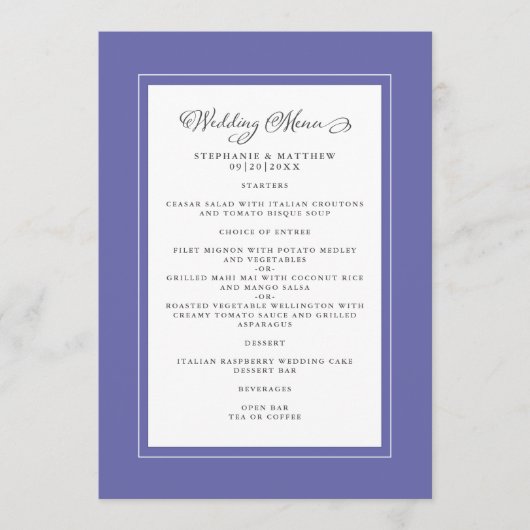 Zeer peri & White Wedding Modern Chic Elegant Menu (Voorkant)