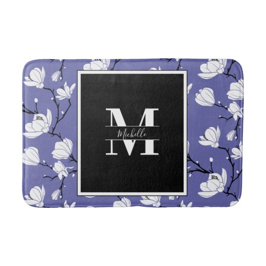 Zeer periwinkle Monogramma Magnolia Flower Badmat (Voorkant)