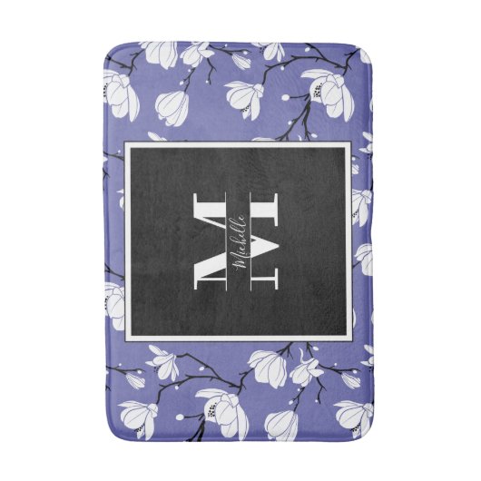 Zeer periwinkle Monogramma Magnolia Flower Badmat (Voorkant Verticaal)