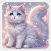 Zeer pluizige prinses kat vierkante sticker (Voorkant)
