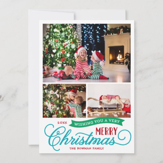 Zeer prettig kerstscript 3 Foto Feestdagenkaart (Voorkant)