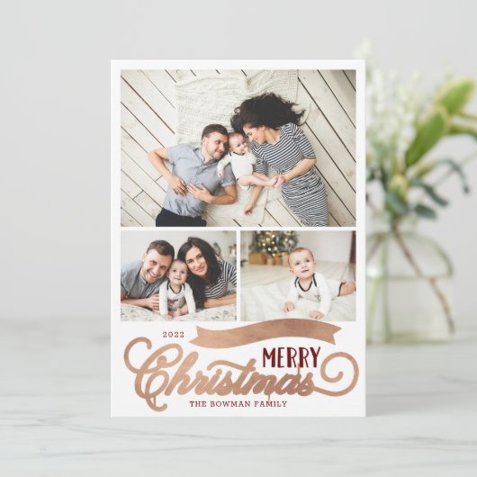 Zeer prettig kerstscript 3 Foto Feestdagenkaart (Staand voorkant)