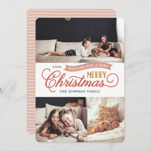 Zeer prettig kerstscript 3 Foto Feestdagenkaart (Voorkant / Achterkant)