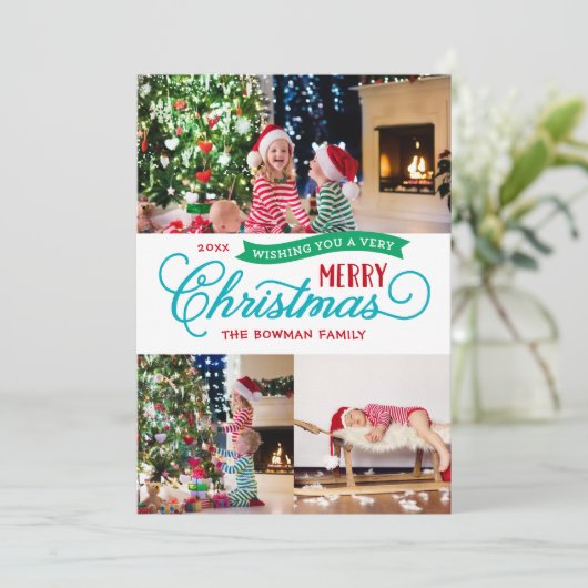 Zeer prettig kerstscript 3 Foto Feestdagenkaart (Staand voorkant)