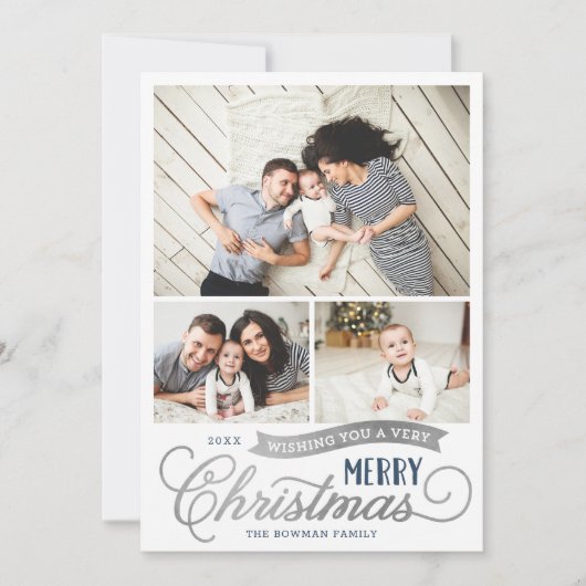 Zeer prettig kerstscript 3 Foto Feestdagenkaart (Voorkant)