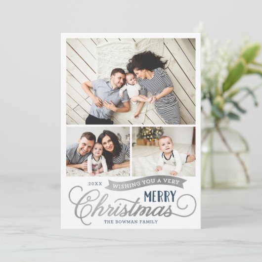 Zeer prettig kerstscript 3 Foto Feestdagenkaart (Staand voorkant)