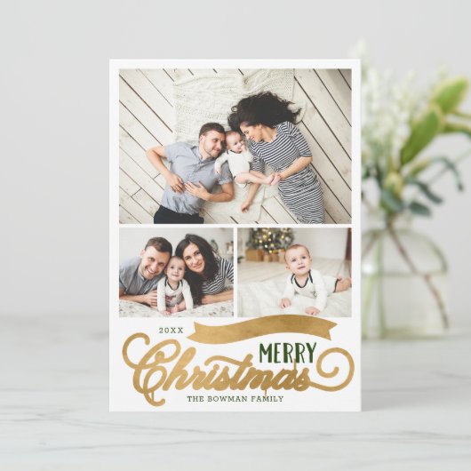 Zeer prettig kerstscript 3 Foto Feestdagenkaart (Staand voorkant)