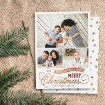 Zeer prettig kerstscript 3 Foto Feestdagenkaart<br><div class="desc">Betaalbare, op maat gemaakte kerstfotokaarten met een eenvoudige DIY-sjabloon voor aanpassing. Dit leuke ontwerp is gebaseerd op de eigenzinnige typografie in de Bourgogne en de faux roos Gold folie. De boodschap luidde: "Ik wens je een heel prettig kerstfeest". De sjabloon heeft ruimte voor 3 familiefoto's. Gebruik de ontwerpgereedschappen om de...</div>