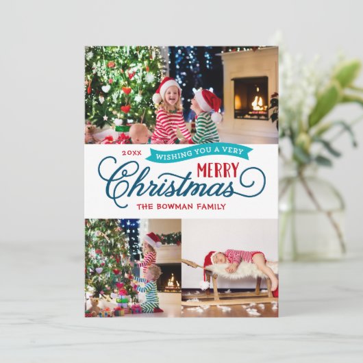 Zeer prettig kerstscript 3 Foto Feestdagenkaart (Staand voorkant)