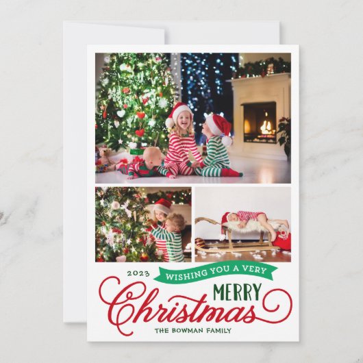 Zeer prettig kerstscript 3 Foto Feestdagenkaart (Voorkant)