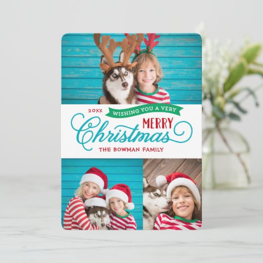 Zeer prettig kerstscript 3 Foto Feestdagenkaart (Staand voorkant)