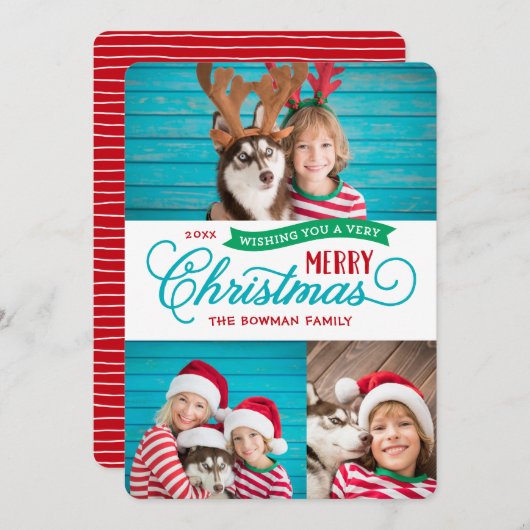 Zeer prettig kerstscript 3 Foto Feestdagenkaart (Voorkant / Achterkant)