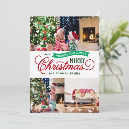 Zeer prettig kerstscript 3 Foto Feestdagenkaart (Staand voorkant)