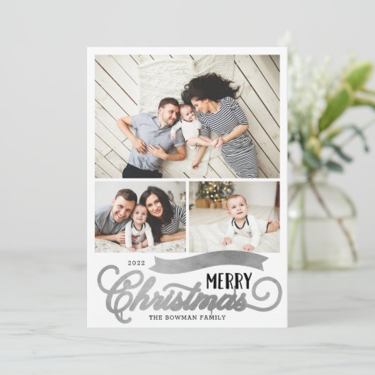 Zeer prettig kerstscript 3 Foto Feestdagenkaart (Staand voorkant)