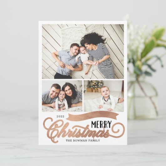 Zeer prettig kerstscript 3 Foto Feestdagenkaart (Staand voorkant)