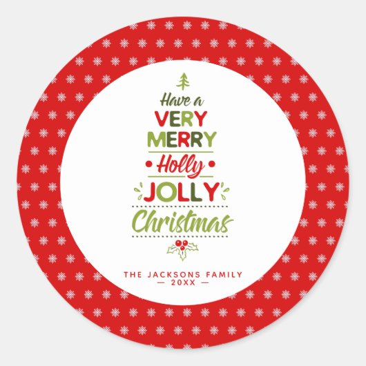 Zeer prettige Holly Jolly-kerstboomtekst - Aangepa Ronde Sticker (Voorkant)