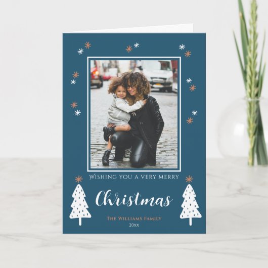 Zeer prettige kerstdoodle Trees Moderne Foto Feestdagen Kaart (Voorkant)