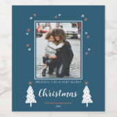 Zeer prettige kerstdoodle Trees Moderne Foto Wijn Etiket (Enkel label)