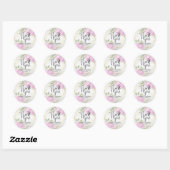 Zeer roze waterverf bloem en witte glitter ronde sticker (Vel)
