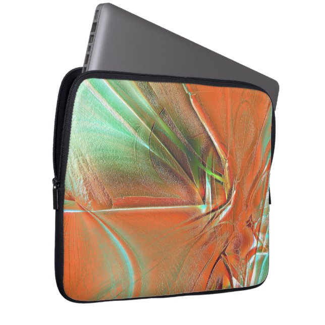 Zeer ruwe oranje digitale textuur, roosterkleurige laptop sleeve (Voorkant Rechts)