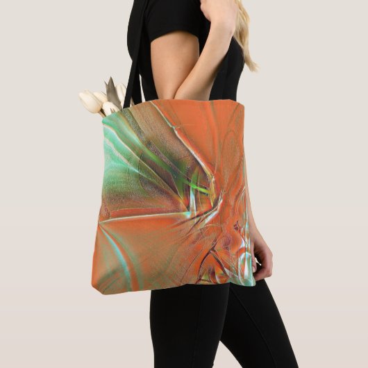 Zeer ruwe oranje digitale textuur, roosterkleurige tote bag (Dichtbij)