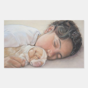 Zeer schattig afbeelding van kind en beagle puppy rechthoekige sticker