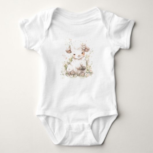 Zeer Schattig Baby Lam Schaap met Bloemen Romper (Voorkant)