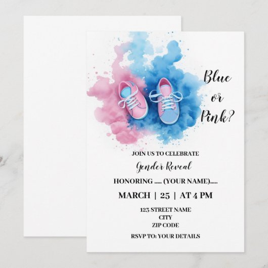 Zeer schattig baby schoenen geslacht onthullen kaart (Voorkant / Achterkant)