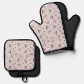 Zeer Schattig Eenvoudig Hartjes Design Ovenwant & Pannenlap Set (Voorkant / Achterkant)