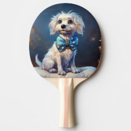 Zeer Schattig Hondje Met Blauwe Vlinderdas Tafeltennisbatje