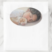 Zeer schattig kind en beagle puppy ovale sticker (Tas)