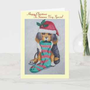 Zeer schattig zwart en bruin puppy kerst feestdagen kaart