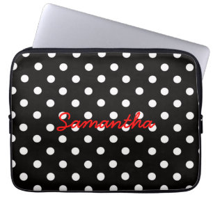 Zeer Schattig Zwart Wit Stippenpatroon Monogram Laptop Sleeve