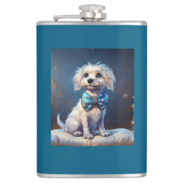 Zeer Schattige Hond Met Blauwe Vlinderdas Heupfles