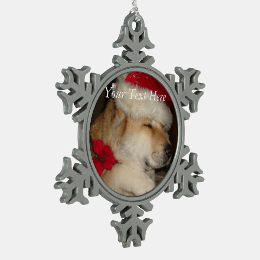 Zeer schattige hond met kerstmuts tin sneeuwvlok ornament (Links)
