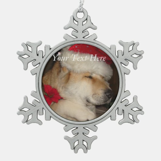 Zeer schattige hond met kerstmuts tin sneeuwvlok ornament (Voorkant)