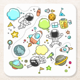Zeer Schattige Kinderen Ruimte Doodle Kartonnen Onderzetters