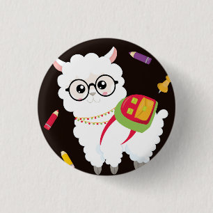 Zeer schattige lama met rugzak ronde button 3,2 cm
