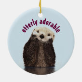 Zeer Schattige Pun met Schattigee Otter Foto Keramisch Ornament (Achterkant)