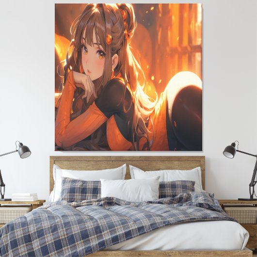 Zeer Schattigee anime kunst. Canvas Afdruk (Insitu (Slaapkamer))