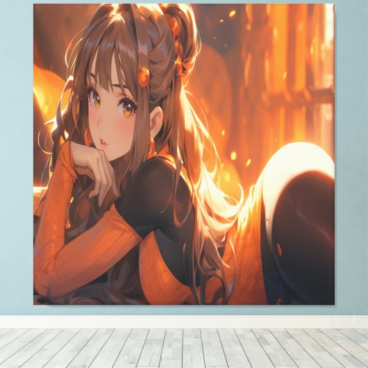 Zeer Schattigee anime kunst. Canvas Afdruk (Insitu (Houten vloer))