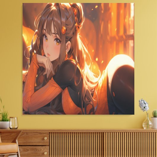 Zeer Schattigee anime kunst. Canvas Afdruk (Insitu (Woonkamer))